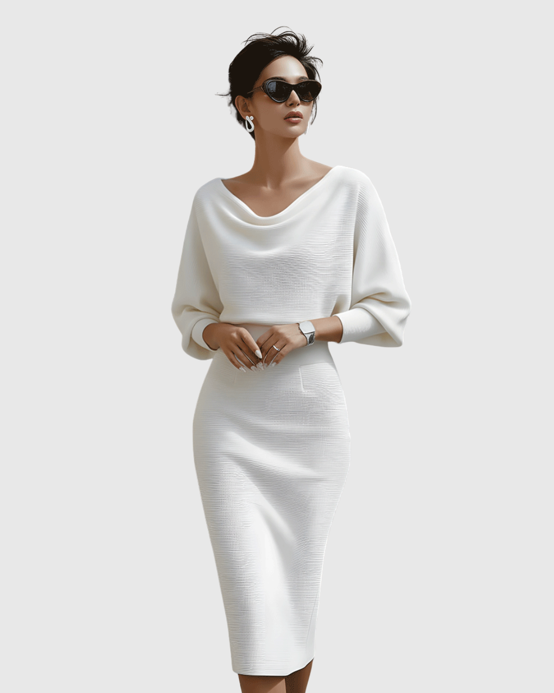 Beatrix | Women's Long Sleeve Midi Dress with Cowl Neck