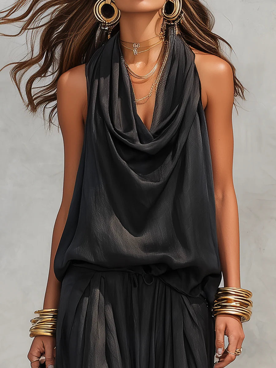 Bianca | Women's Halter Neck Cowl Neck Two-Piece Set