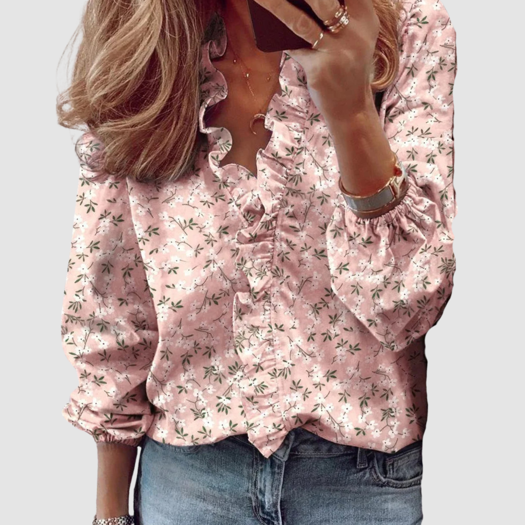 Brielle | Women's Long Sleeve Floral Ruffle Blouse