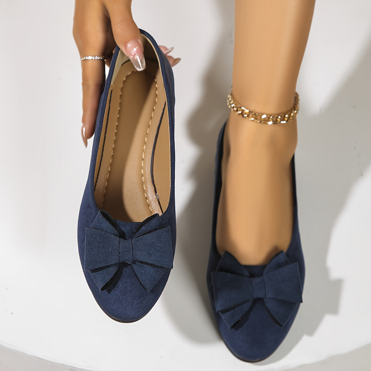 Bella | Women's Slip-On Ballet Flats with Bow Detail and Round Toe