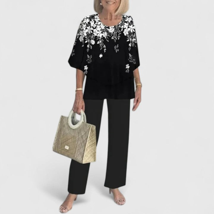 Fern | Women's Floral Print Casual Top and Wide-Leg Pants Ensemble