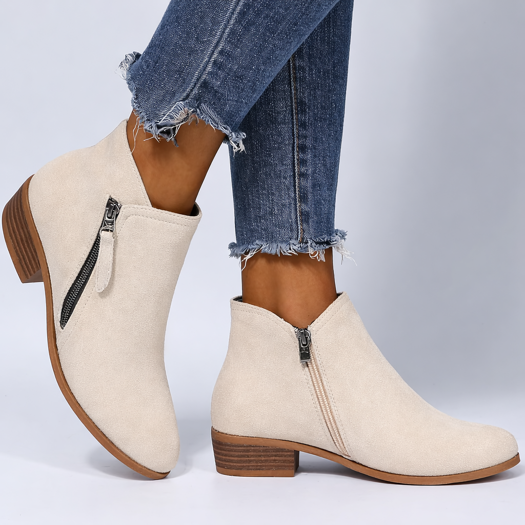Mona™ Women's Ankle Boots – Low Heel with Side-Zip Closure