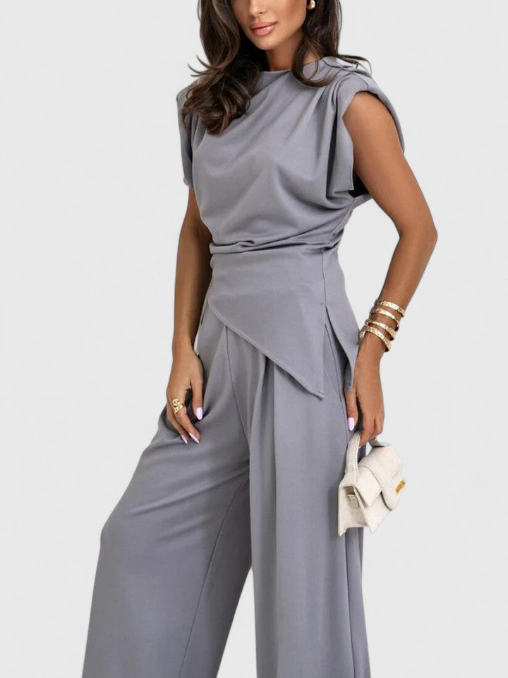 Laiza | Women's Elegant Draped Two-Piece Set with Wide Leg Pants for Special Occasions