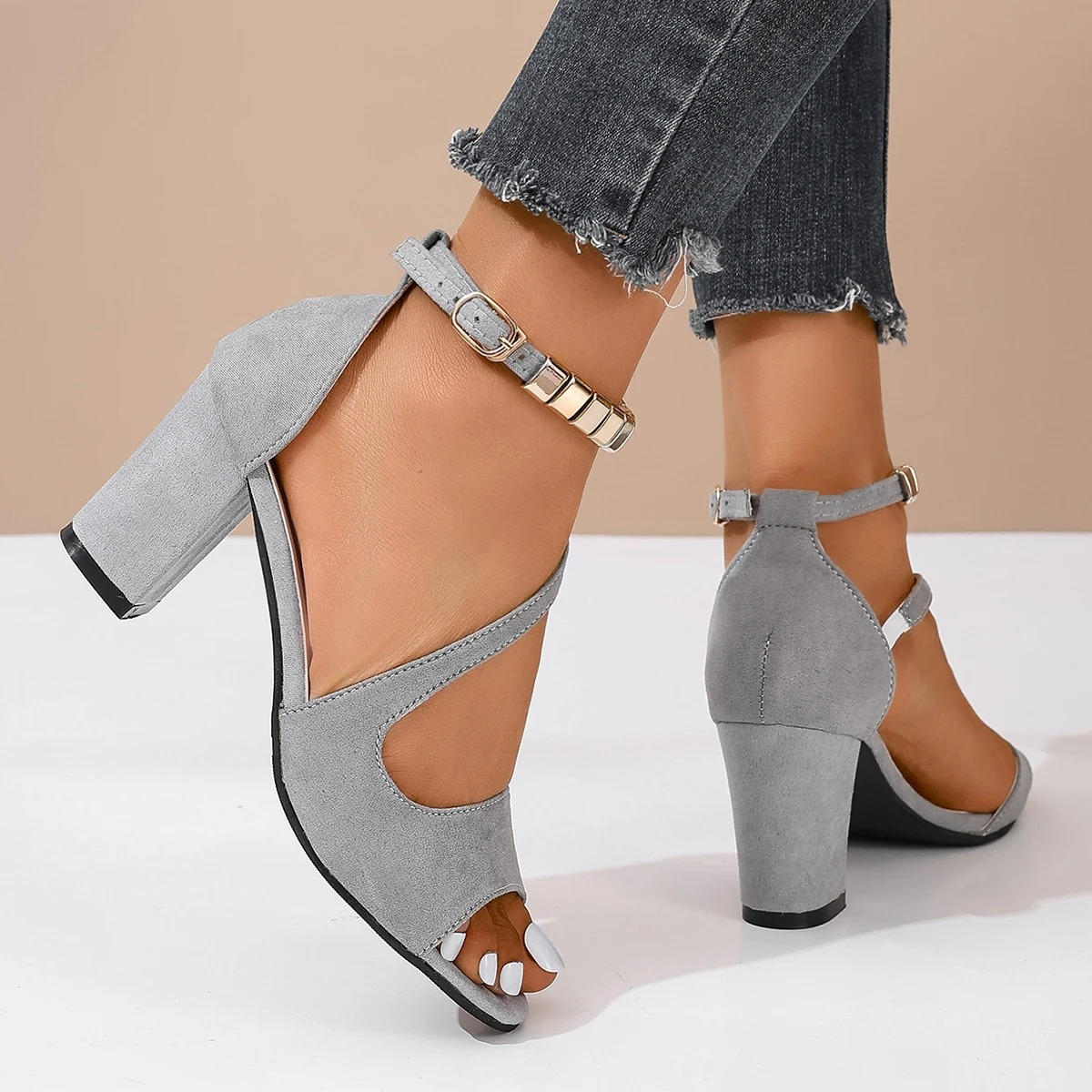 Camille | Women's Block Heel Sandals with Ankle Strap