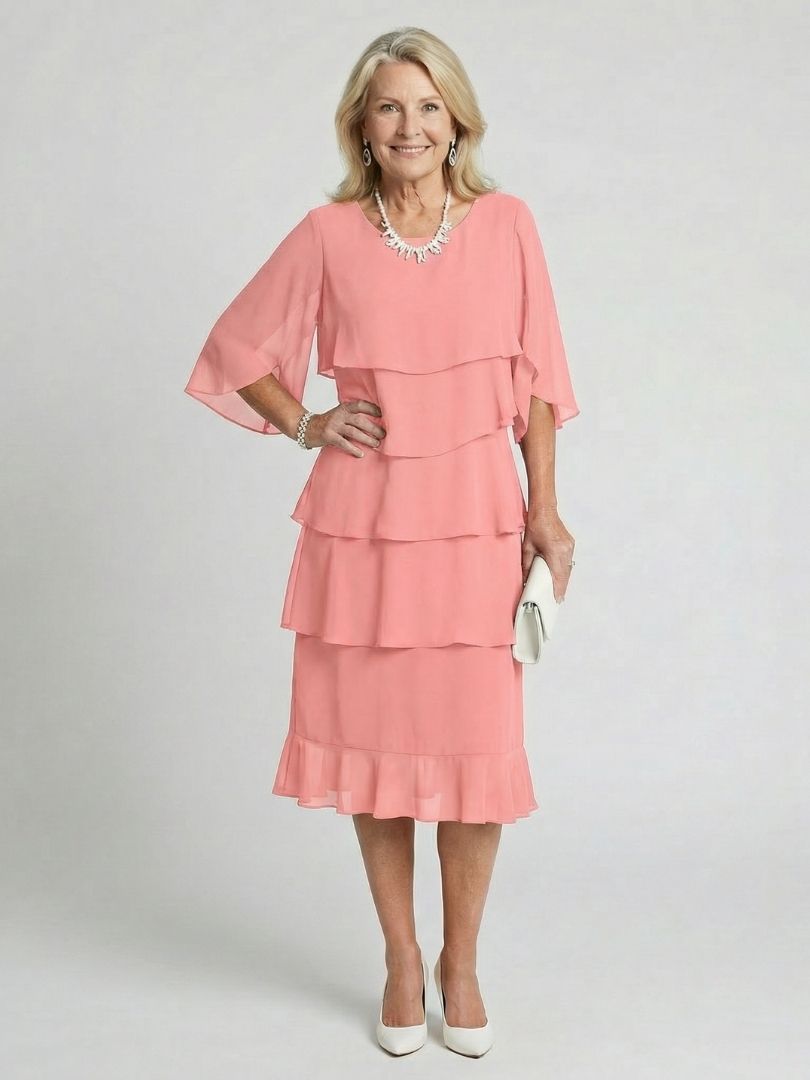 Cassia | Women's Midi Dress with Tiered Flutter Sleeves