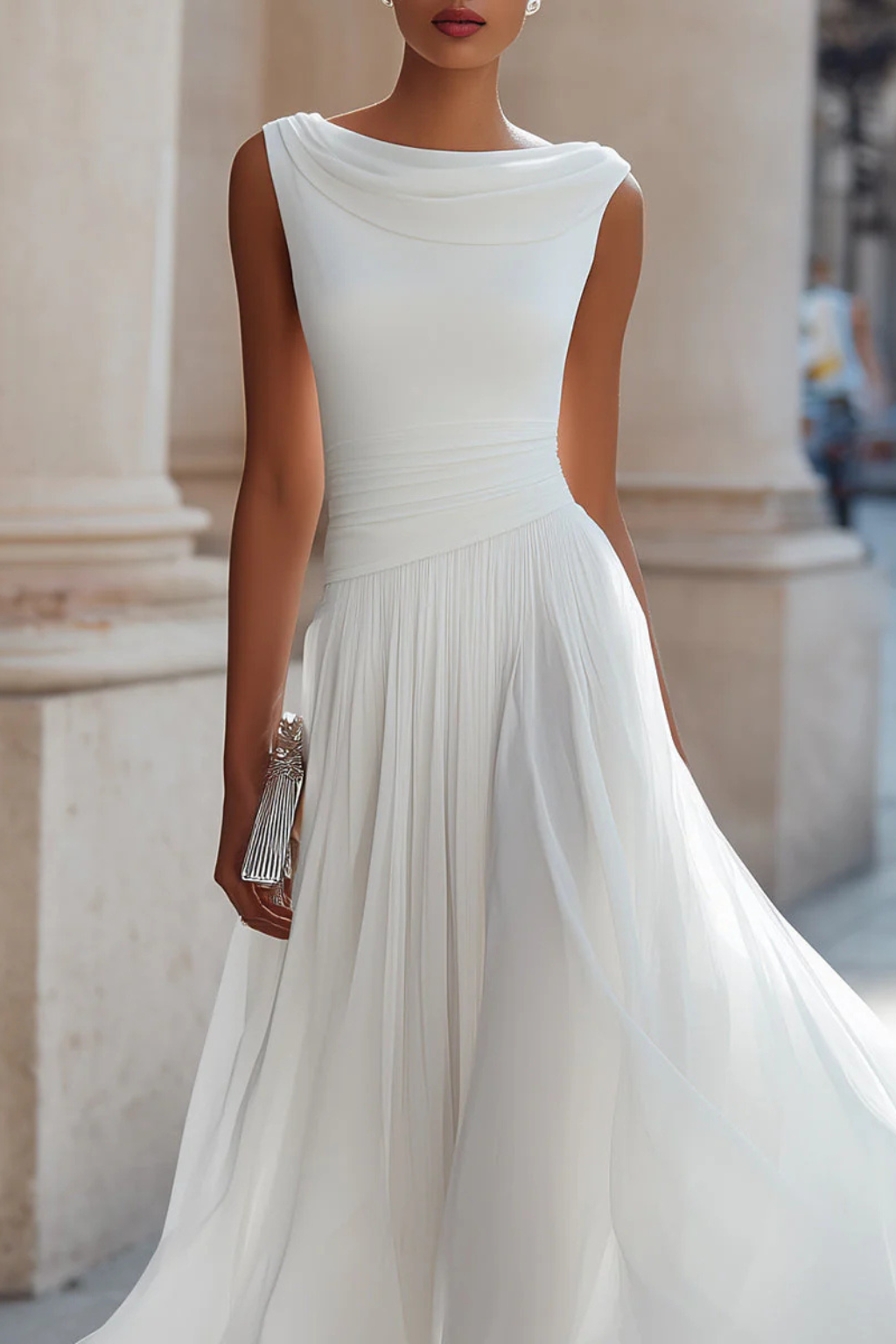 Celeste | Women's Midi Dress with Sleeveless Pleated Design