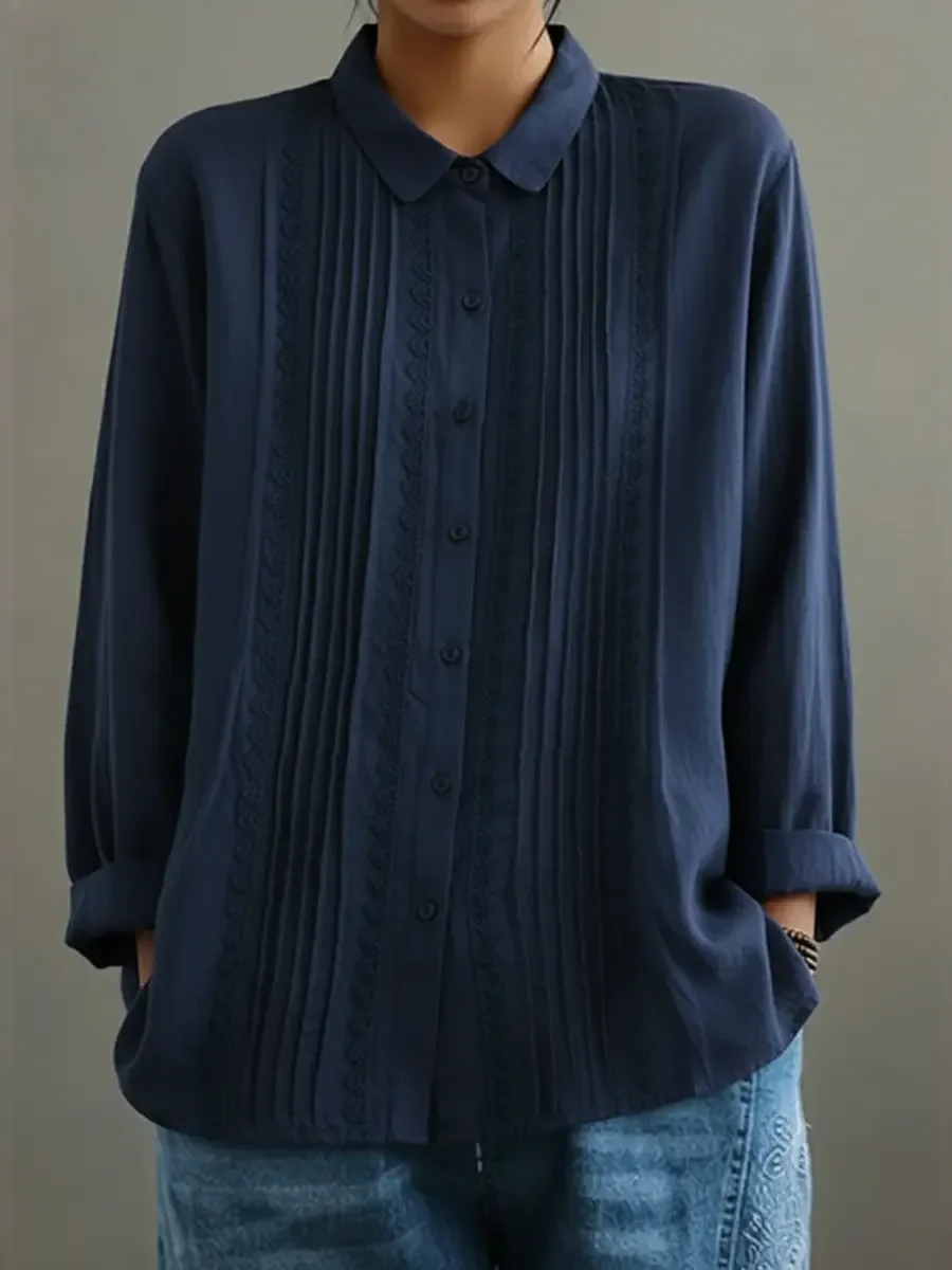Claire | Women's Long Sleeve Blouse with Lace Trim and Button-Up Design