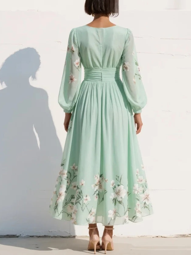 Clementina | Women's Floral V-Neck Midi Dress" can be rewritten as:
"Clementina | Women's Midi Dress with Floral V-Neck Design