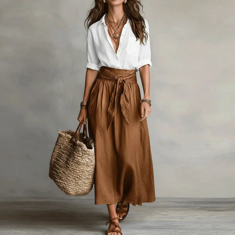 Clementine | Women's Midi Skirt Set with Button-Down Top