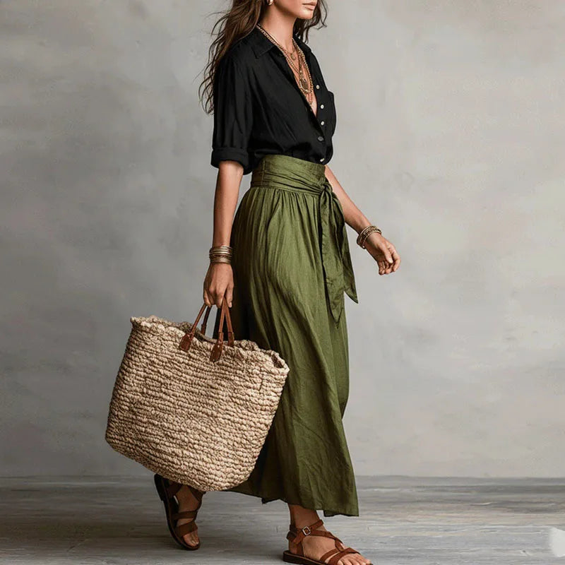 Clementine | Women's Midi Skirt Set with Button-Down Top