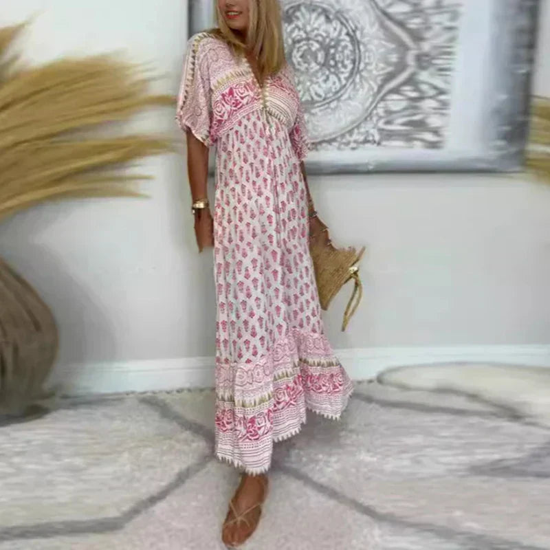 Clementine | Women's Floral Print Short Sleeve Maxi Dress