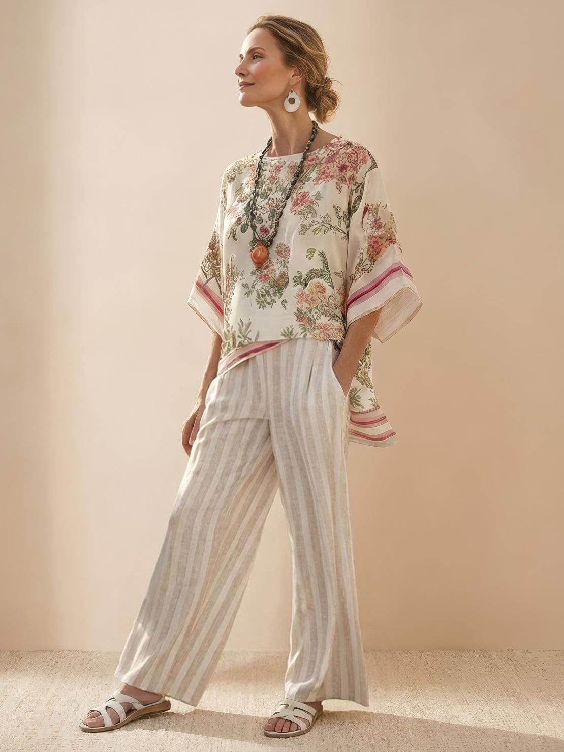 Paloma | Women's Striped Wide-Leg Pants and Tee Set for Casual Wear