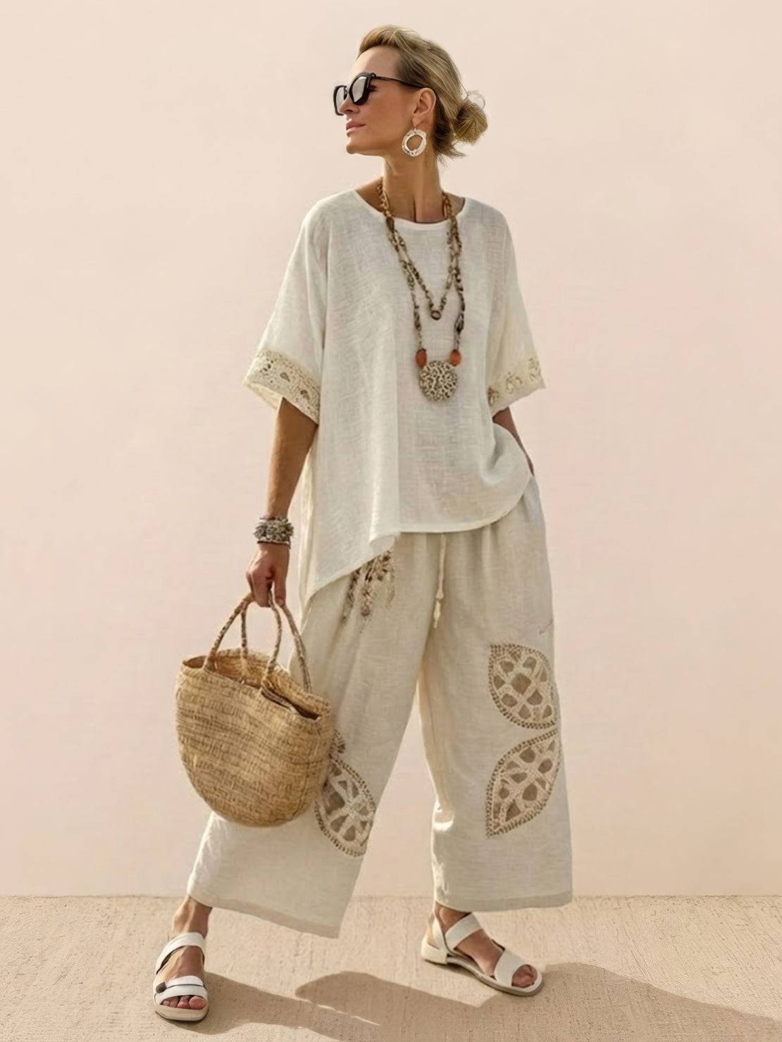 Paloma | Women's Striped Wide-Leg Pants and Tee Set for Casual Wear
