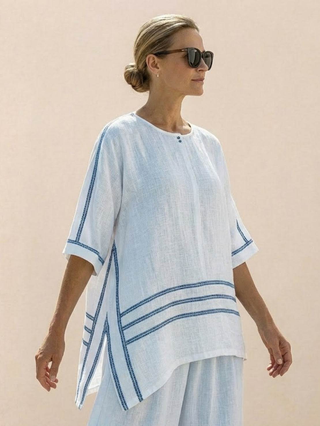 Paloma | Women's Striped Wide-Leg Pants and Tee Set - Casual Two-Piece Outfit
