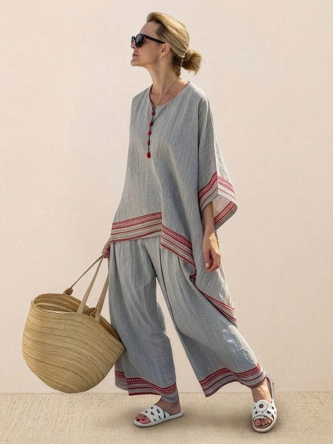 Paloma | Women's Striped Wide-Leg Pants and Tee Set for Casual Wear