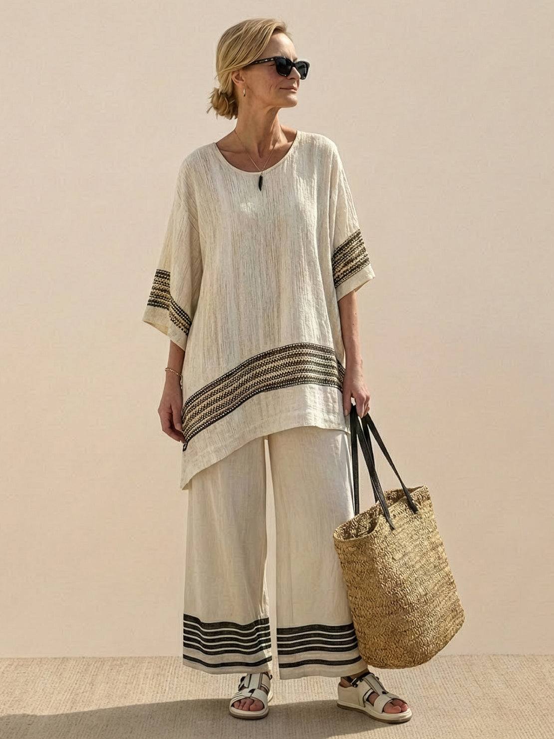Paloma | Women's Striped Wide-Leg Pants and Tee Set for Casual Wear