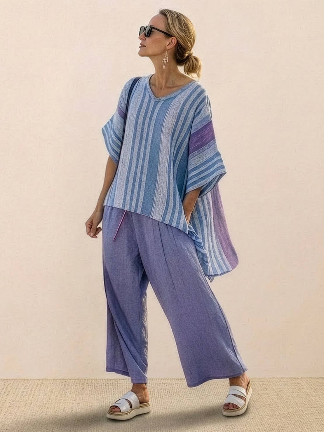 Paloma | Women's Striped Wide-Leg Pants and Tee Set for Casual Wear
