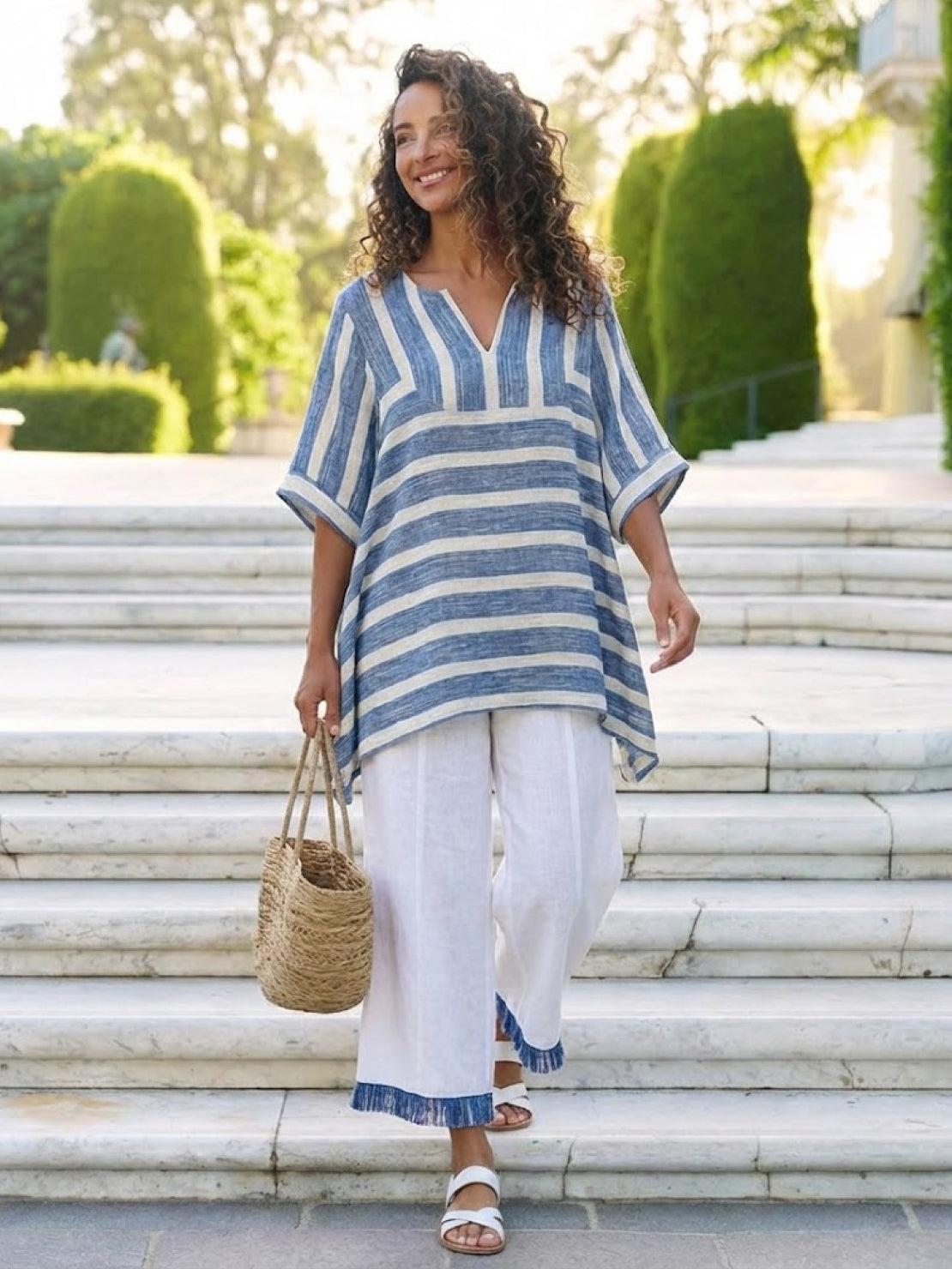 Paloma | Women's Striped Wide-Leg Pants and Tee Set - Casual Two-Piece Outfit