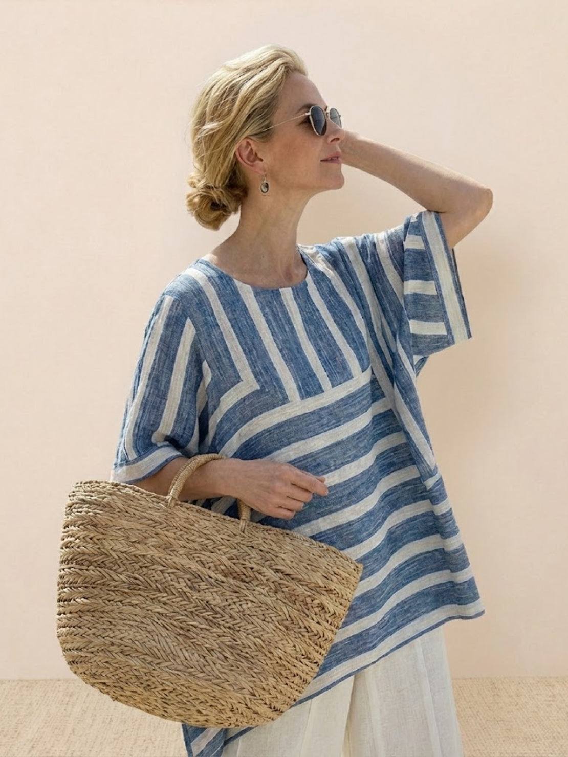 Paloma | Women's Striped Wide-Leg Pants and Tee Set - Casual Two-Piece Outfit