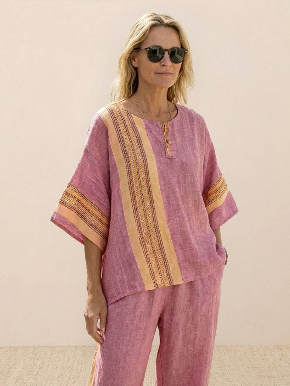 Paloma | Women's Striped Wide-Leg Pants and Tee Set - Casual Two-Piece Outfit