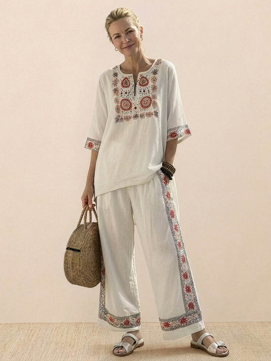 Paloma | Women's Striped Wide-Leg Pants and Tee Set for Casual Wear