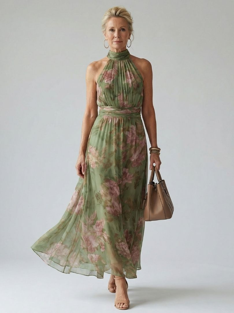 Colette | Women's Floral Print Halter Midi Dress