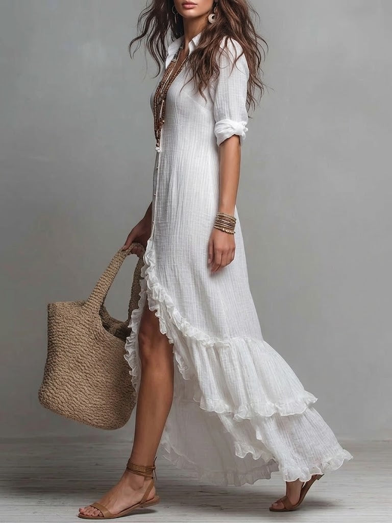 Ruffle Hem Maxi Shirt Dress