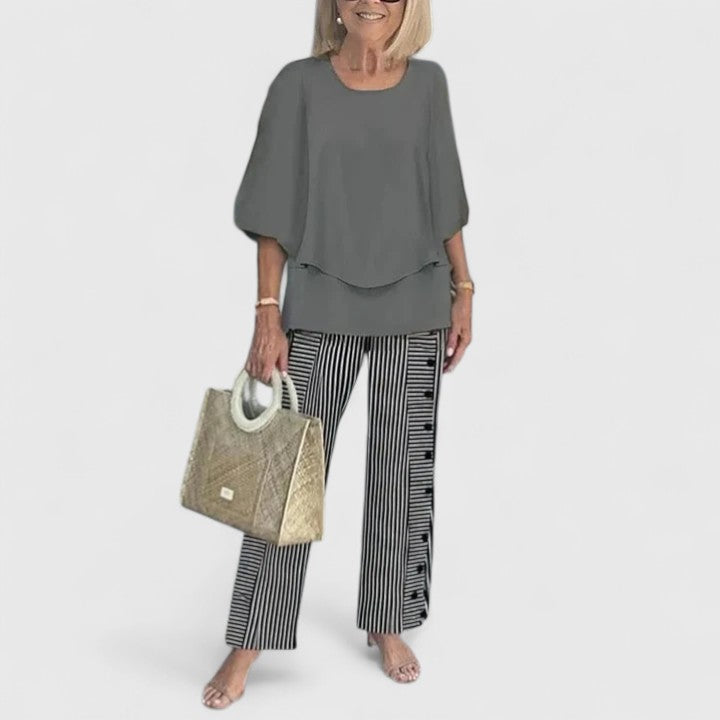 Fern | Women's Floral Print Casual Top and Wide-Leg Pants Ensemble