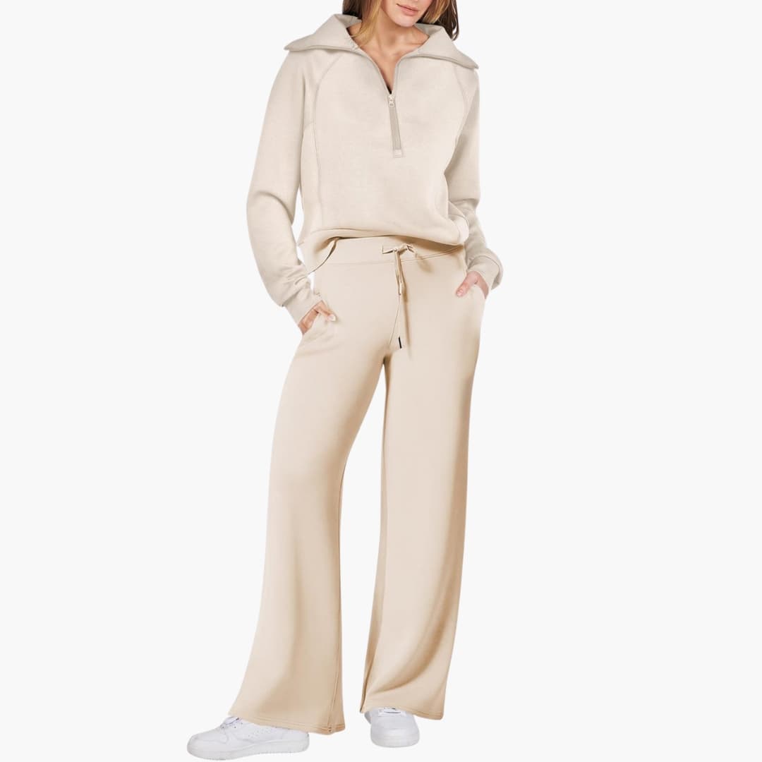 Daphne | Women's Wide Leg Lounge Set with Half Zip