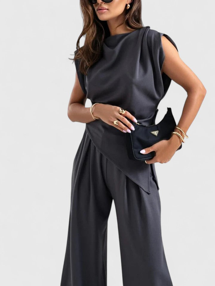 Laiza | Women's Elegant Draped Two-Piece Set with Wide Leg Pants for Special Occasions