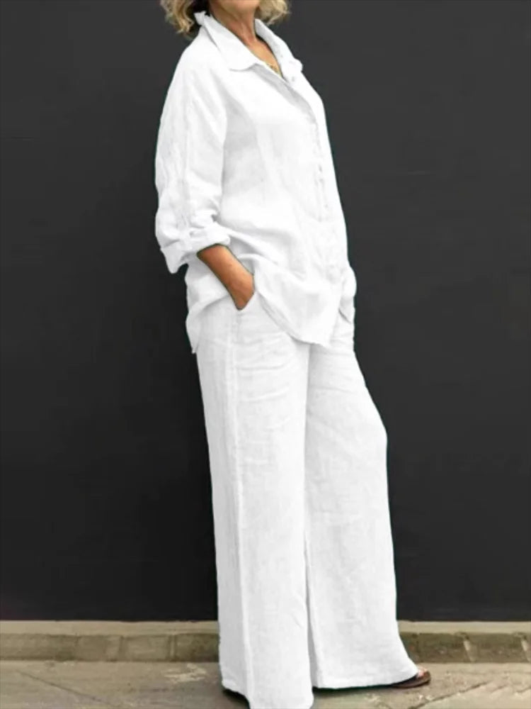 Petra | Women's Long Sleeve Shirt & Wide Leg Pants 2-Piece Set
