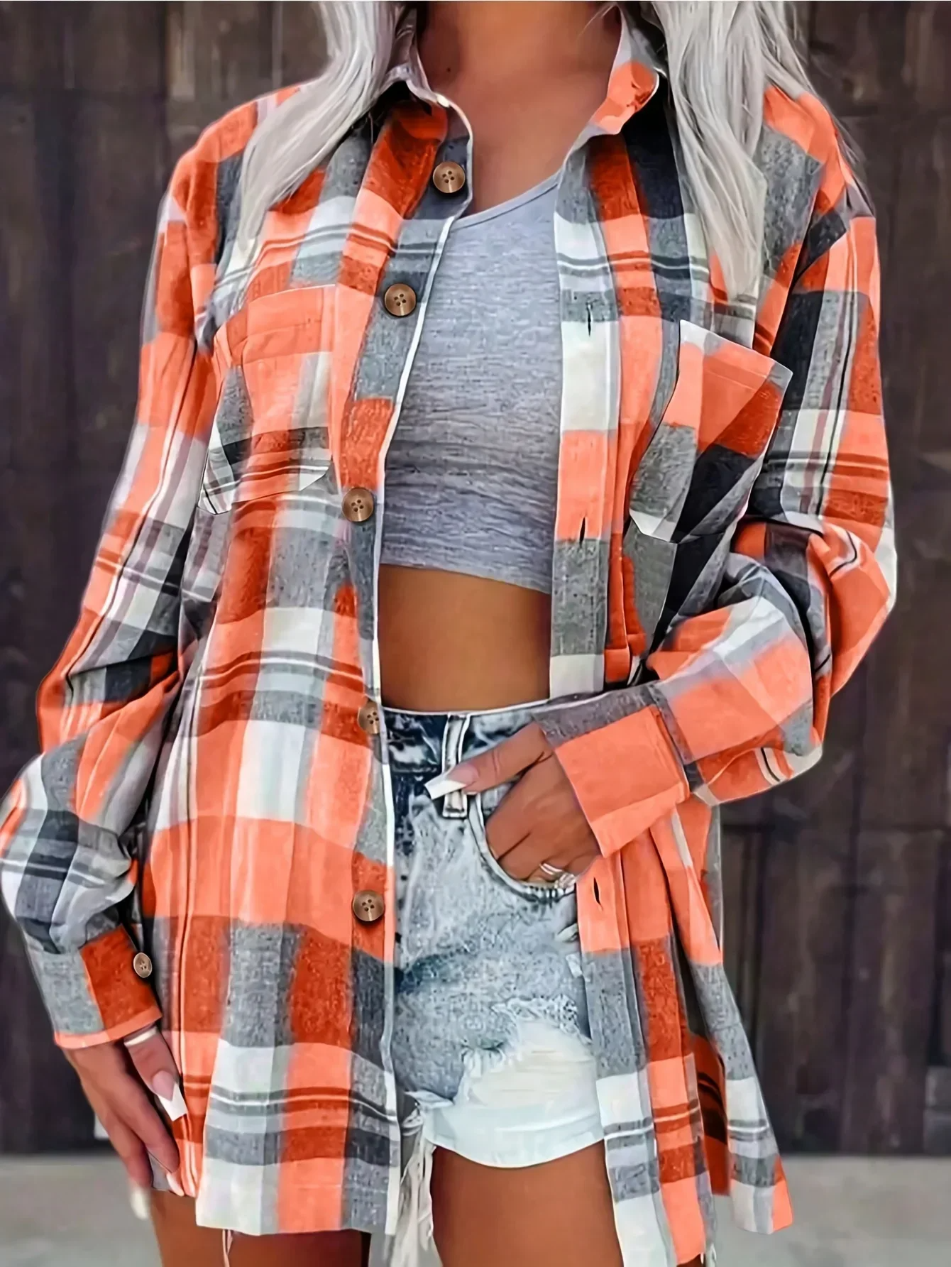 Harper | Women's Oversized Plaid Flannel Shirt with Button Closure