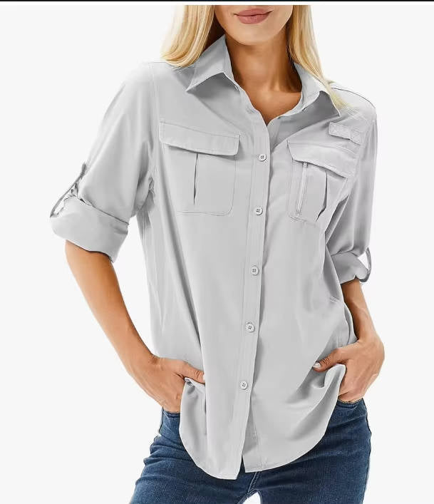 Trek Women's UPF 50 Long Sleeve Roll-Up Safari Hiking Shirt