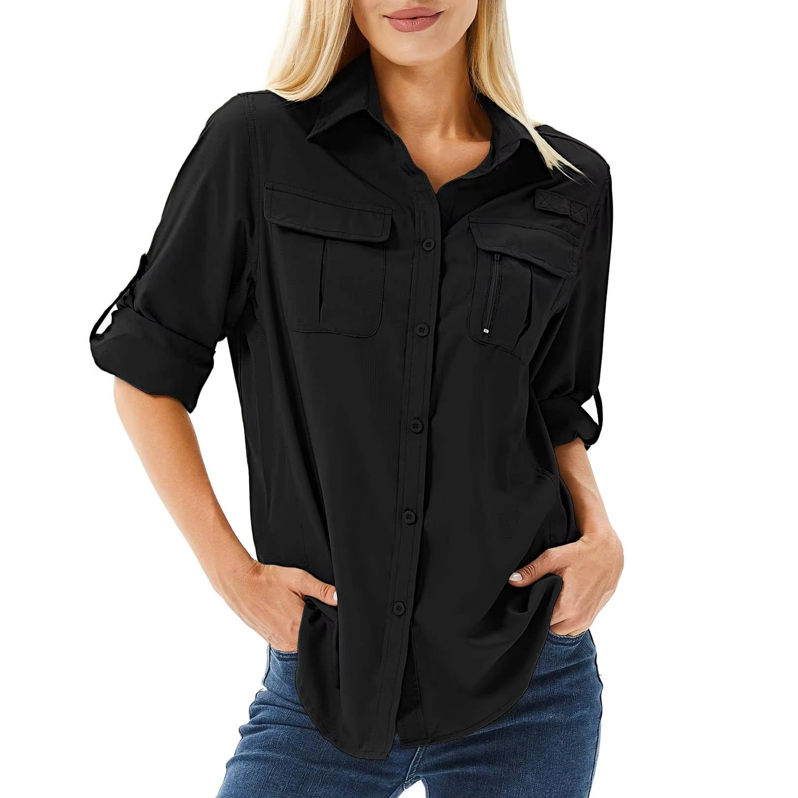 Trek Women's UPF 50 Long Sleeve Roll-Up Safari Hiking Shirt