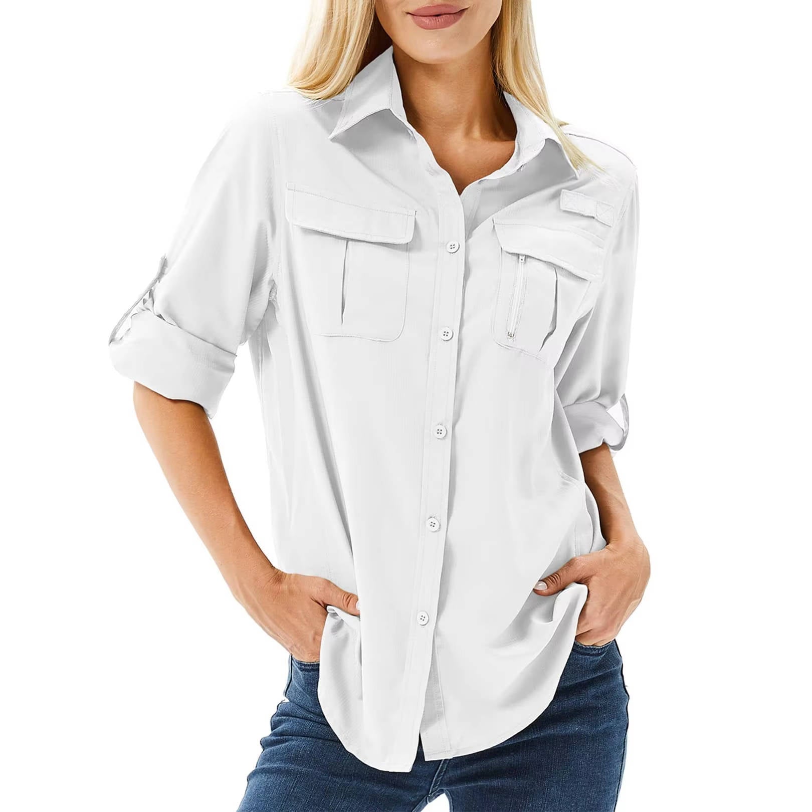 Trek Women's UPF 50 Long Sleeve Roll-Up Safari Hiking Shirt