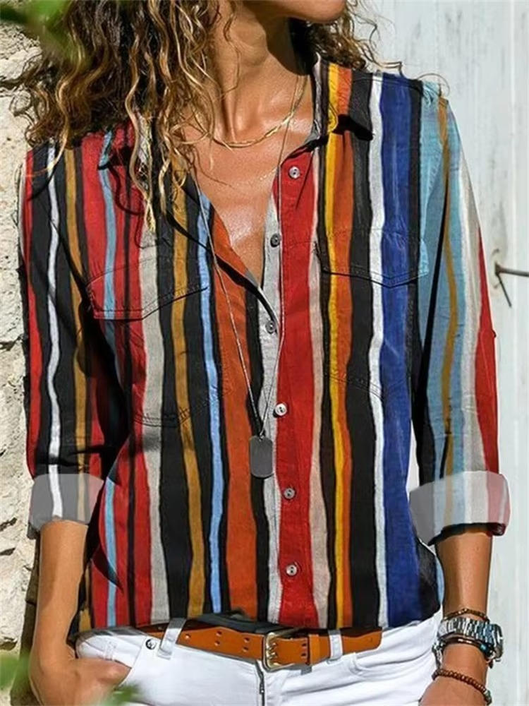 Petra | Women's Long Sleeve Button-Up Shirt with Geometric Print