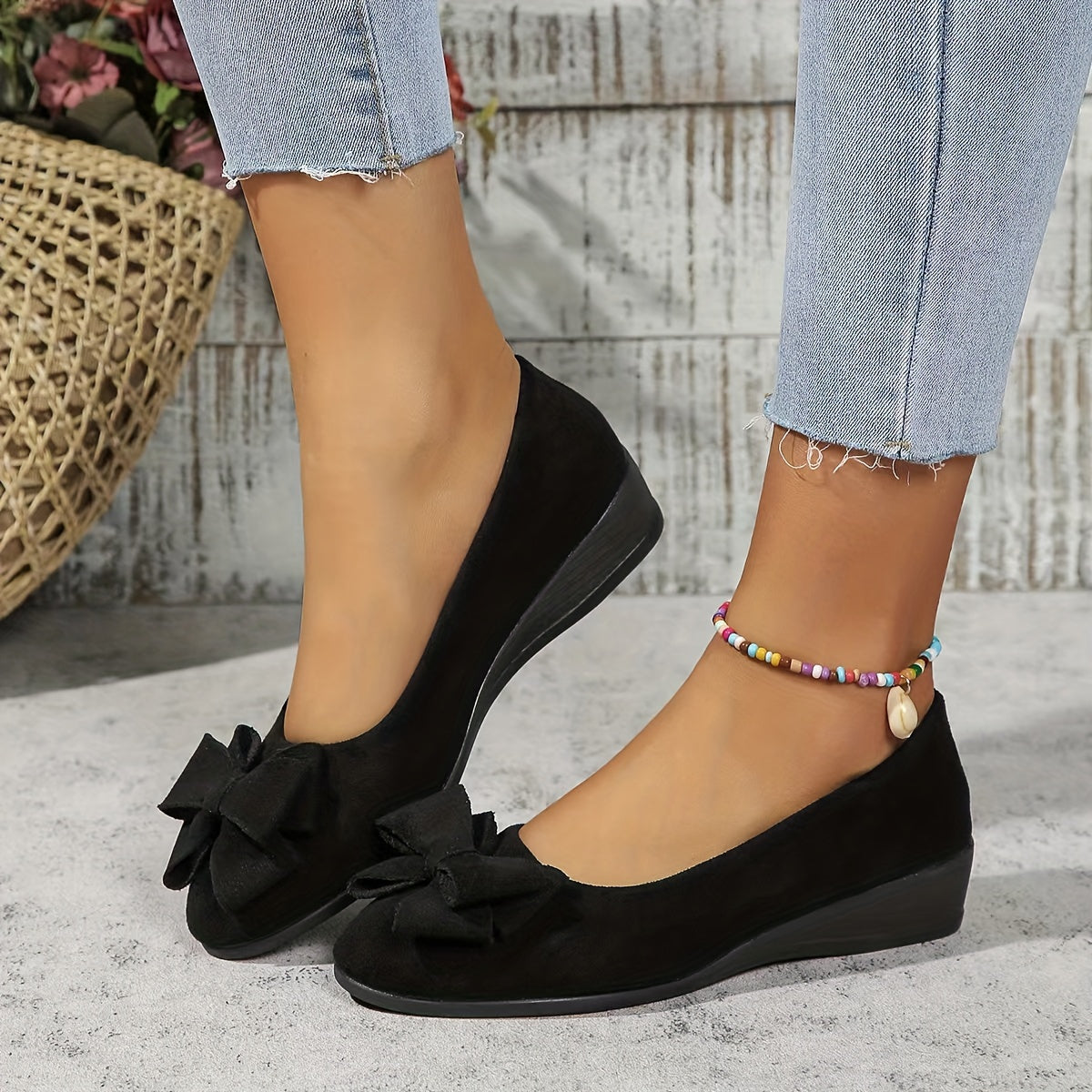 Bella | Women's Slip-On Ballet Flats with Bow Detail and Round Toe