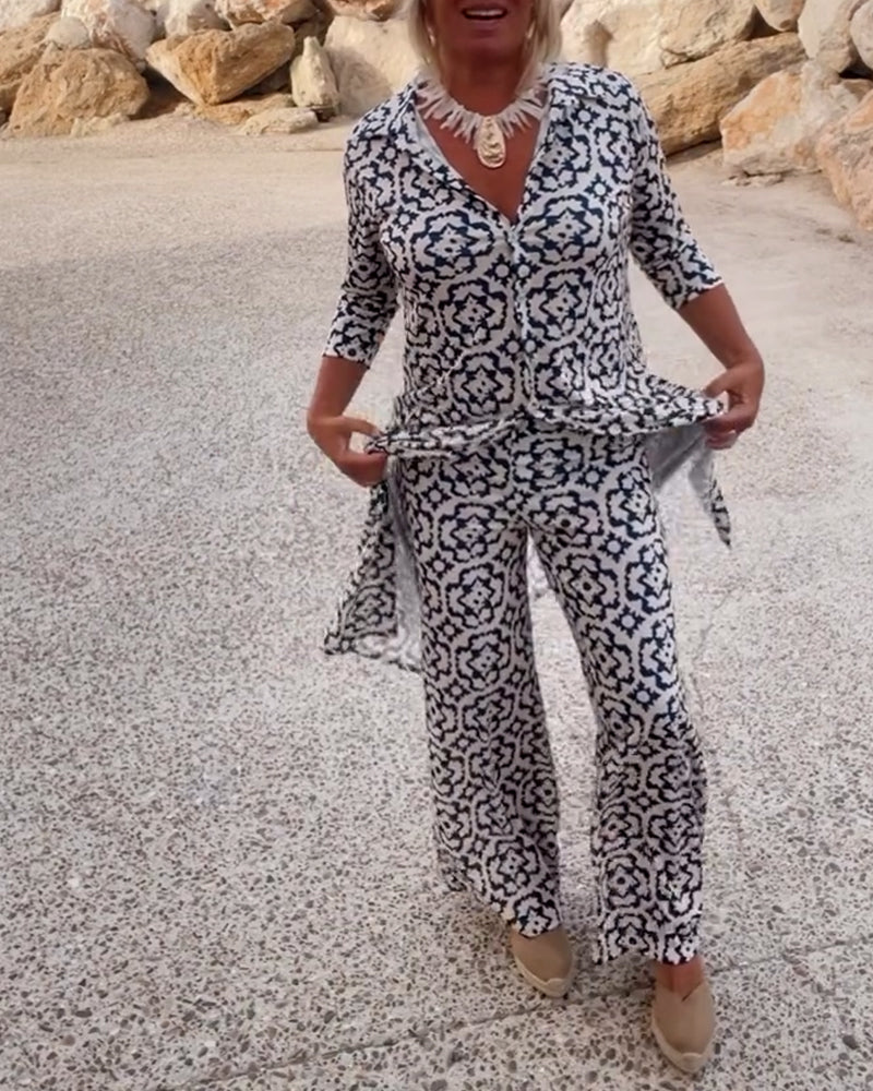 Serena | Women's Printed Blouse and Pants Two-Piece Set