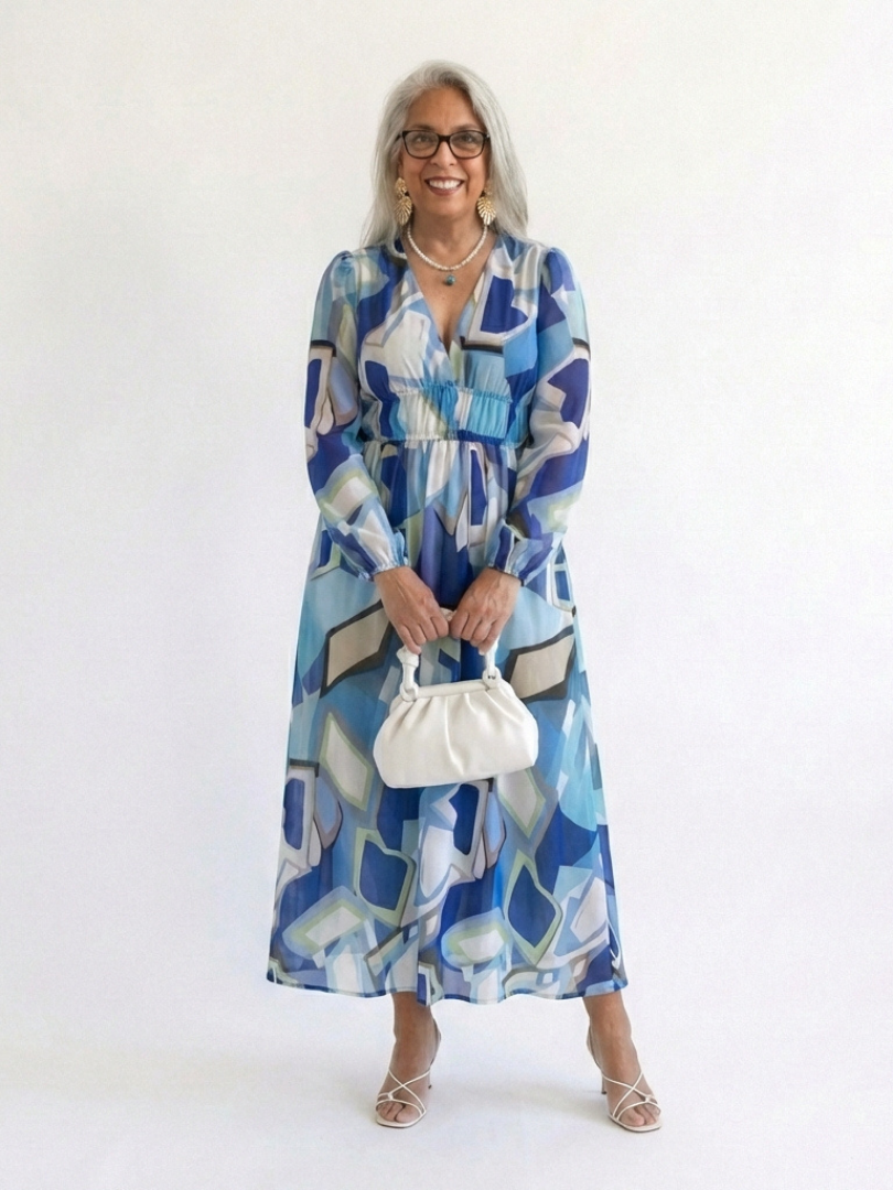 Emilia | Women's Floral Maxi Dress with V-Neck and Long Sleeves