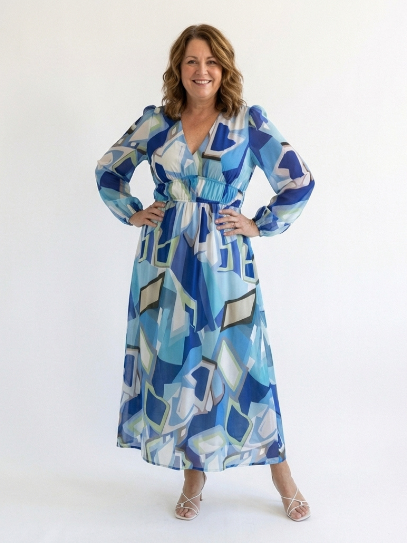 Emilia | Women's Floral Maxi Dress with V-Neck and Long Sleeves