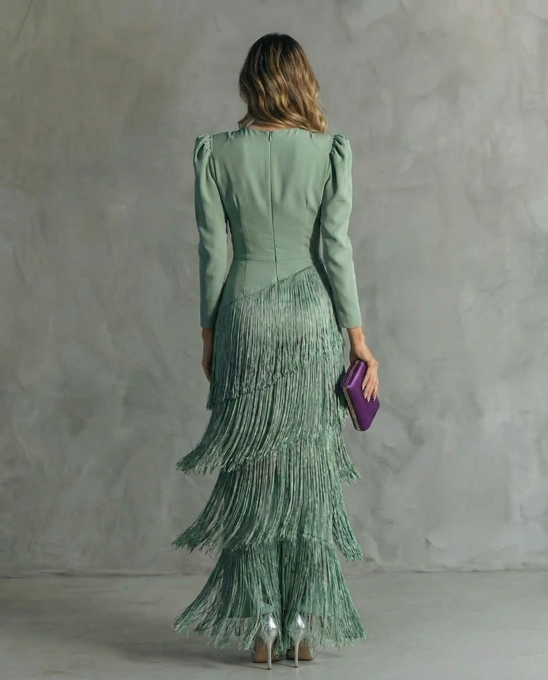 Esmeralda | Women's V-Neck Maxi Dress with Fringe Details