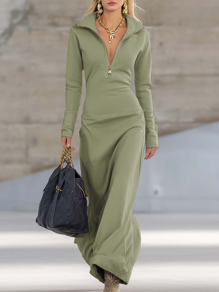 Evangelia | Women's Maxi Dress with Hood and Zip Front