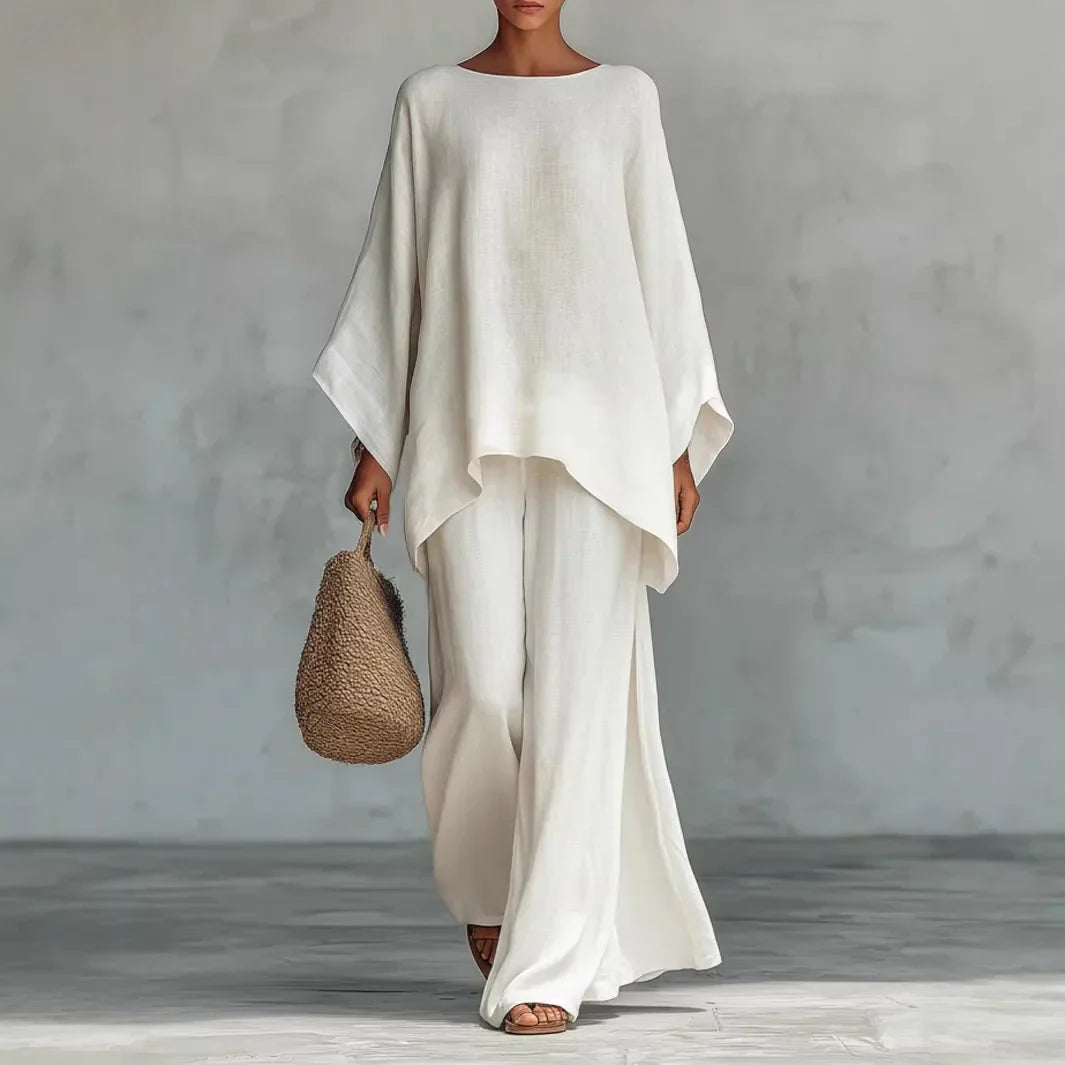 Evangeline | Women's Asymmetrical Top and Wide Leg Pants Ensemble