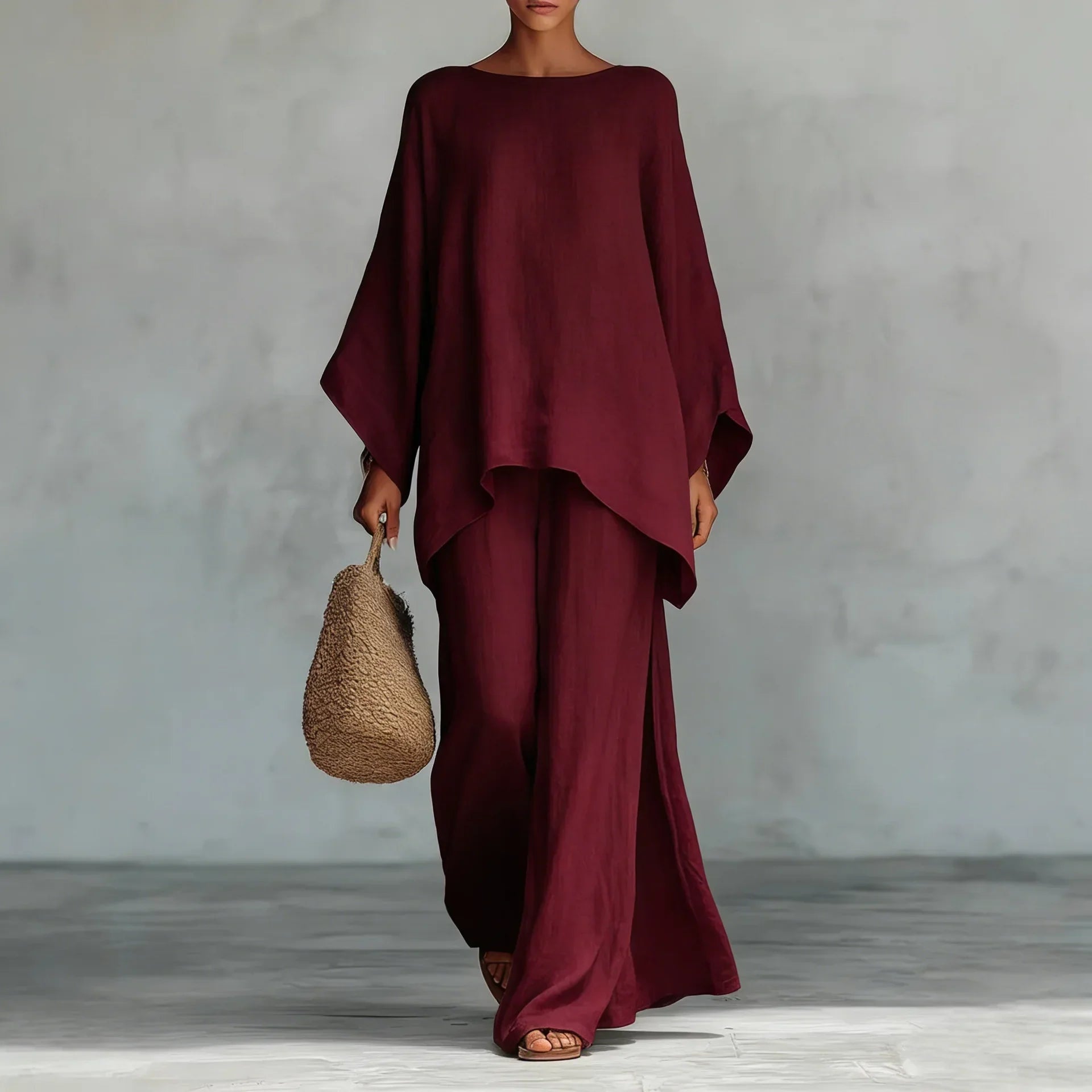 Evangeline | Women's Asymmetrical Top and Wide Leg Pants Ensemble