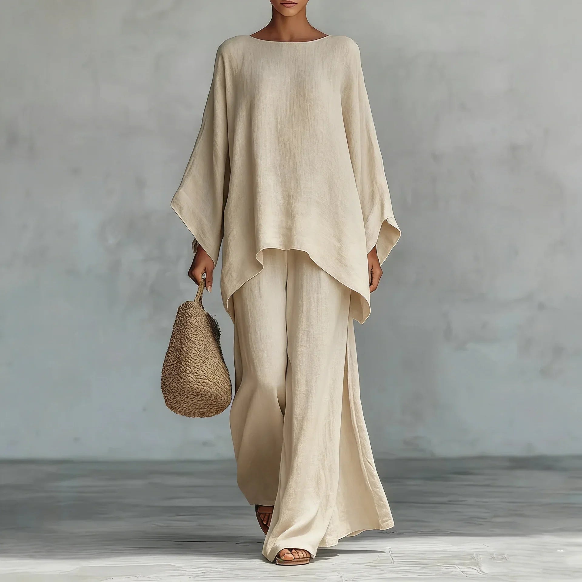 Evangeline | Women's Asymmetrical Top and Wide-Leg Pants Ensemble