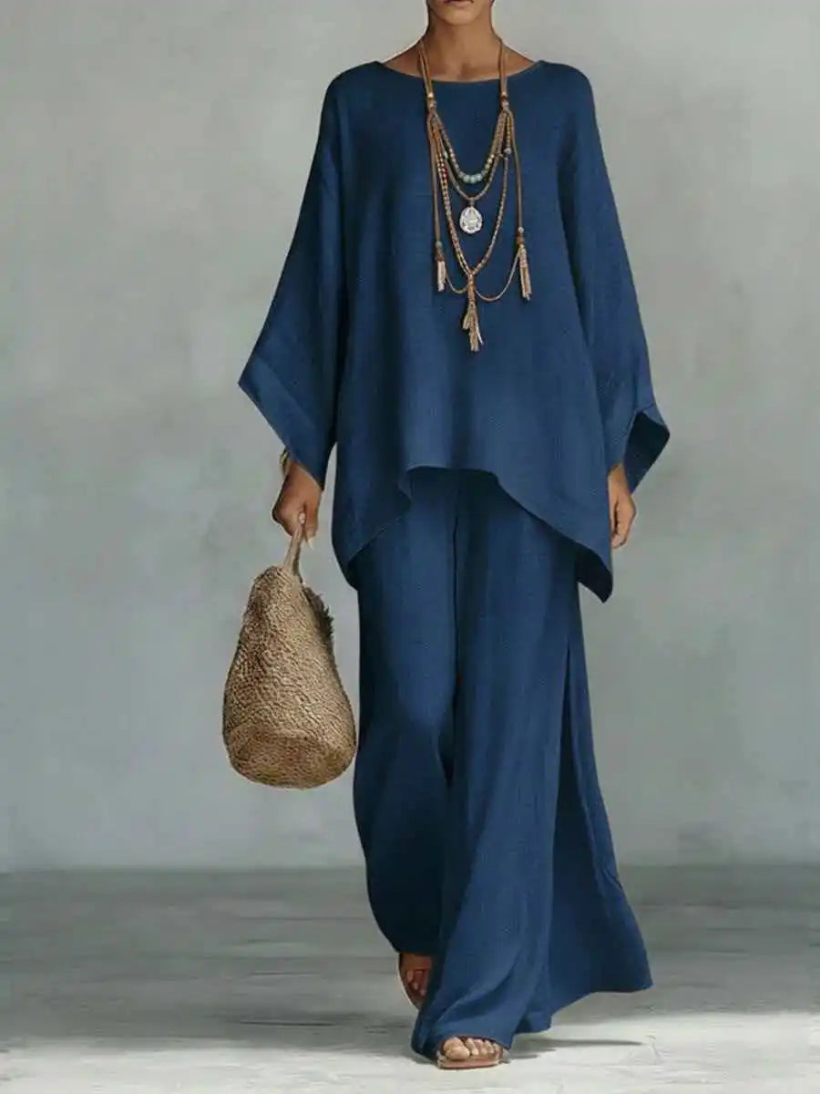Evangeline | Women's Asymmetrical Top and Wide Leg Pants Ensemble