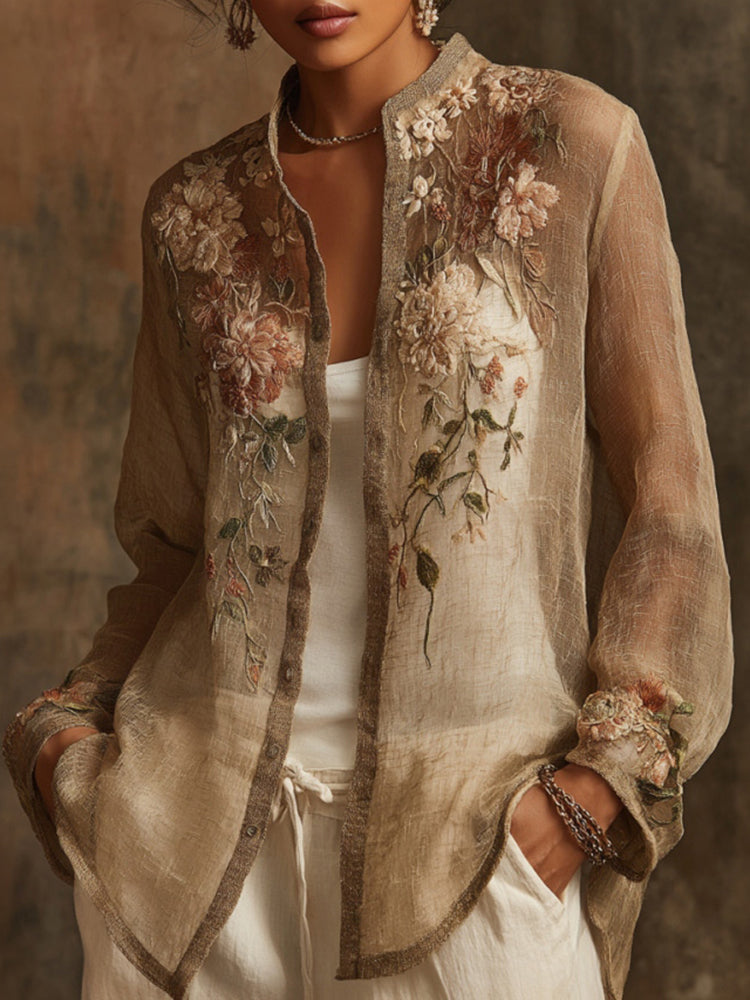 Embroidered Floral Linen Jacket