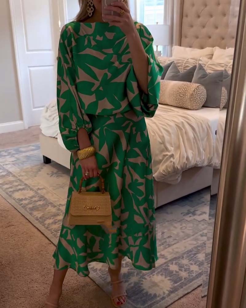 Ashley™ | Printed Two-Piece Set with Lantern Sleeves