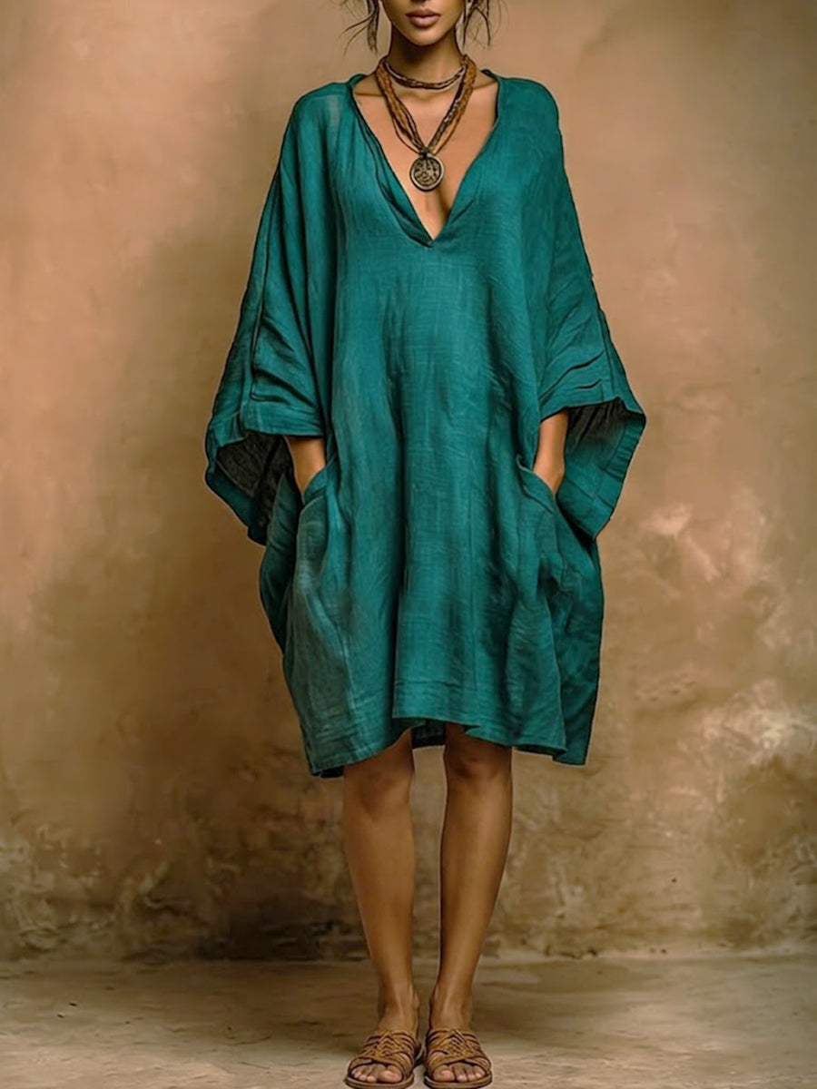 Oversized V-Neck Tunic Dress