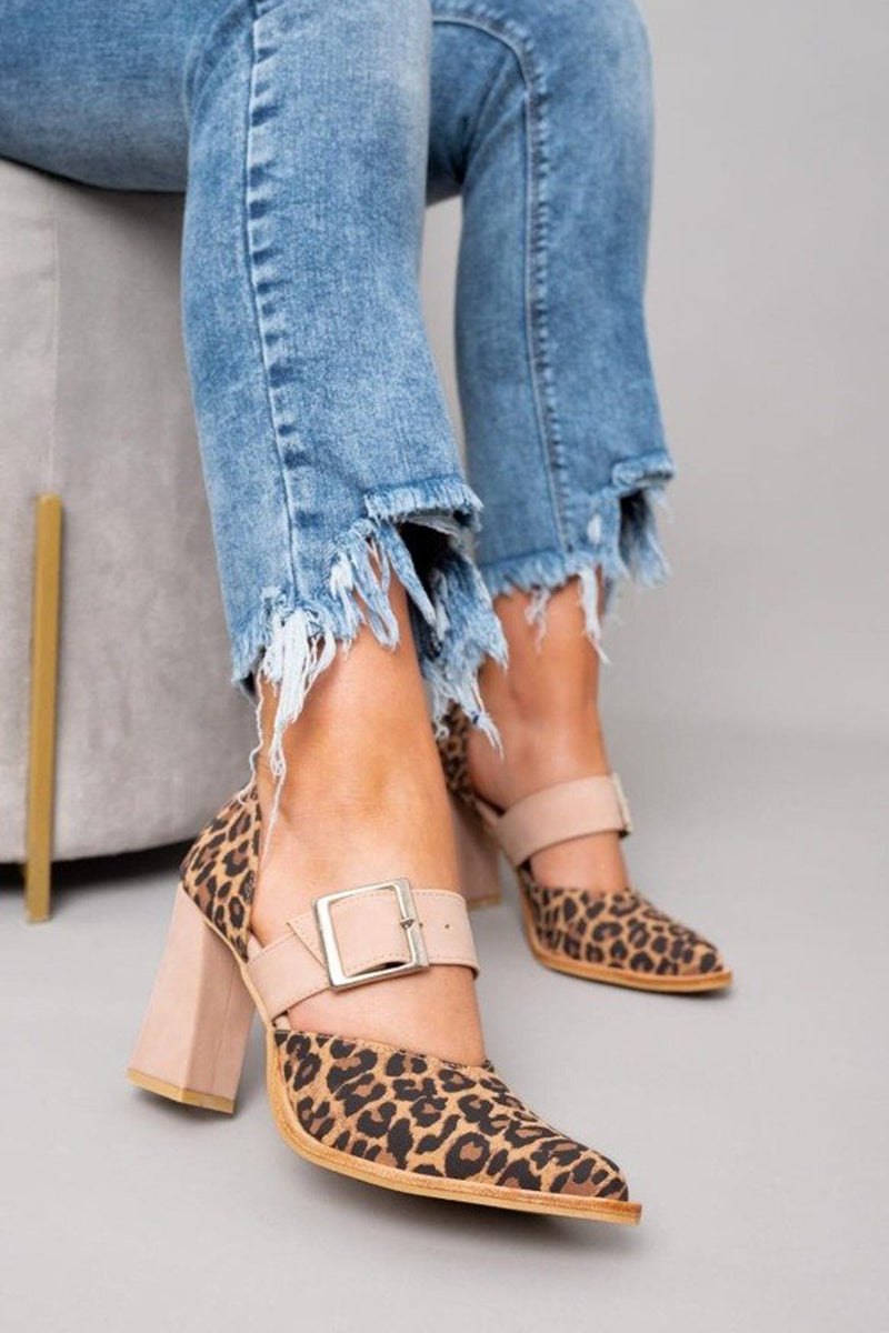 Selveta™ | Leopard Print Suede Sandals with Sturdy Heel